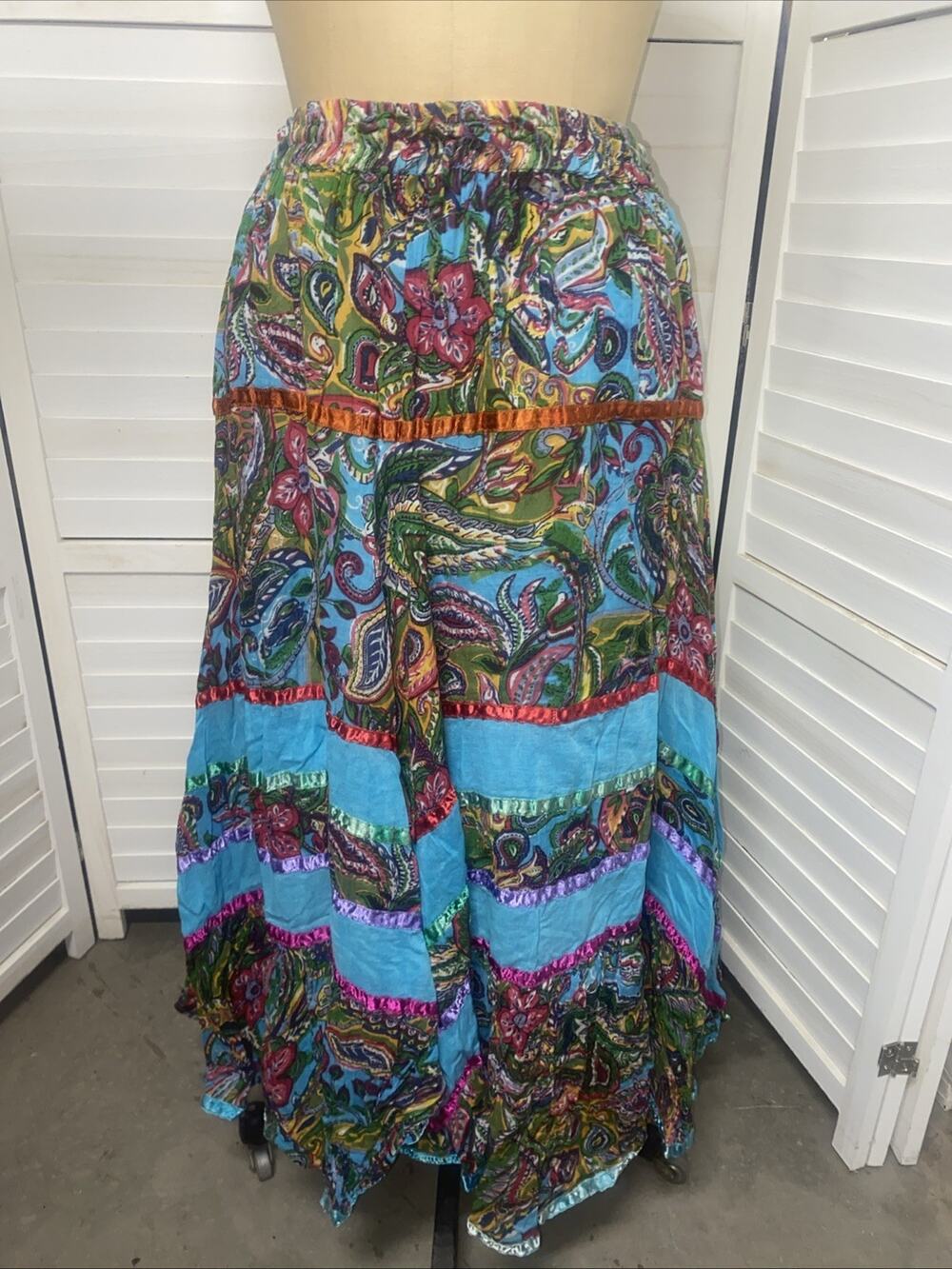 Vintage Silver Stream Asymmetrical Tiered Ruffle Skirt O/S Fairy Boho Festival